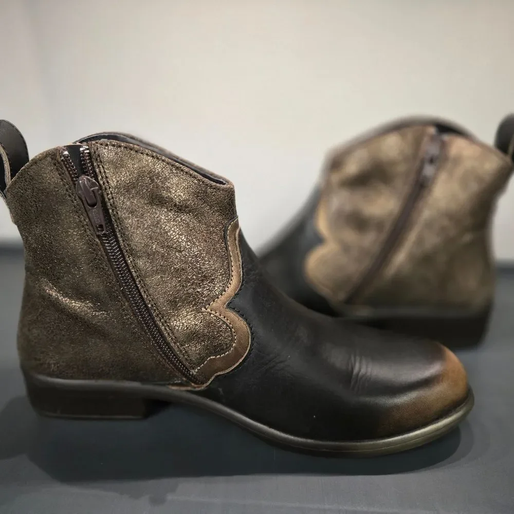 Naot Black and Brown Leather Ankle Boots